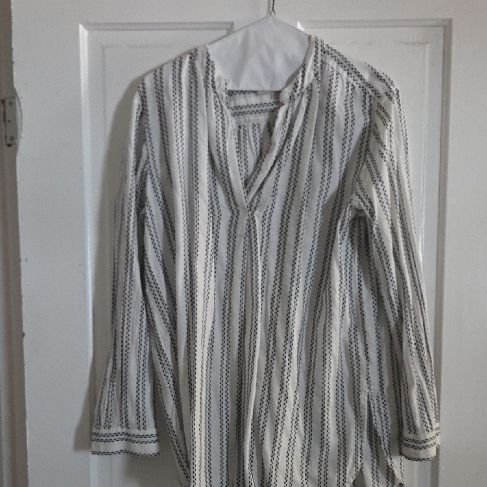 LOFT White and Black Striped Button Down Shirt